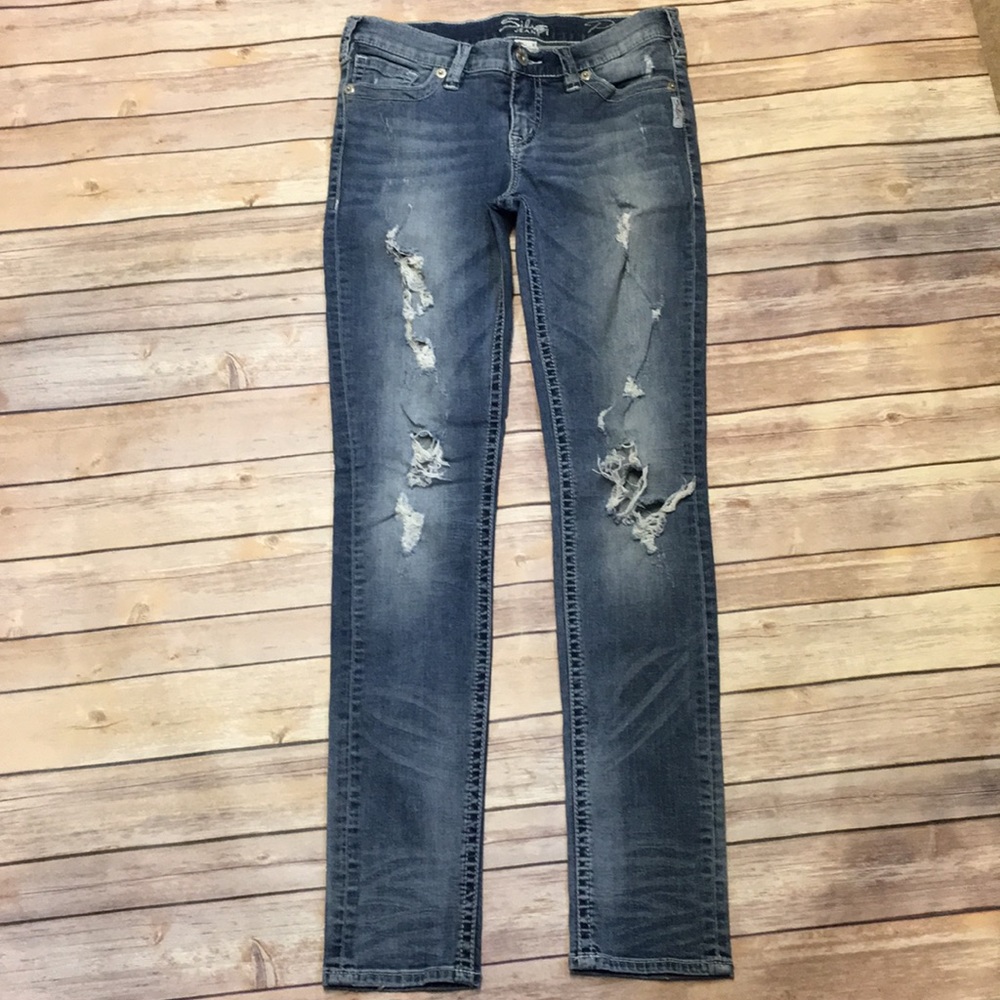 Silver Distressed Pixie Jeans - image 1